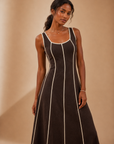 The Sahar Brown Linen Midi Dress