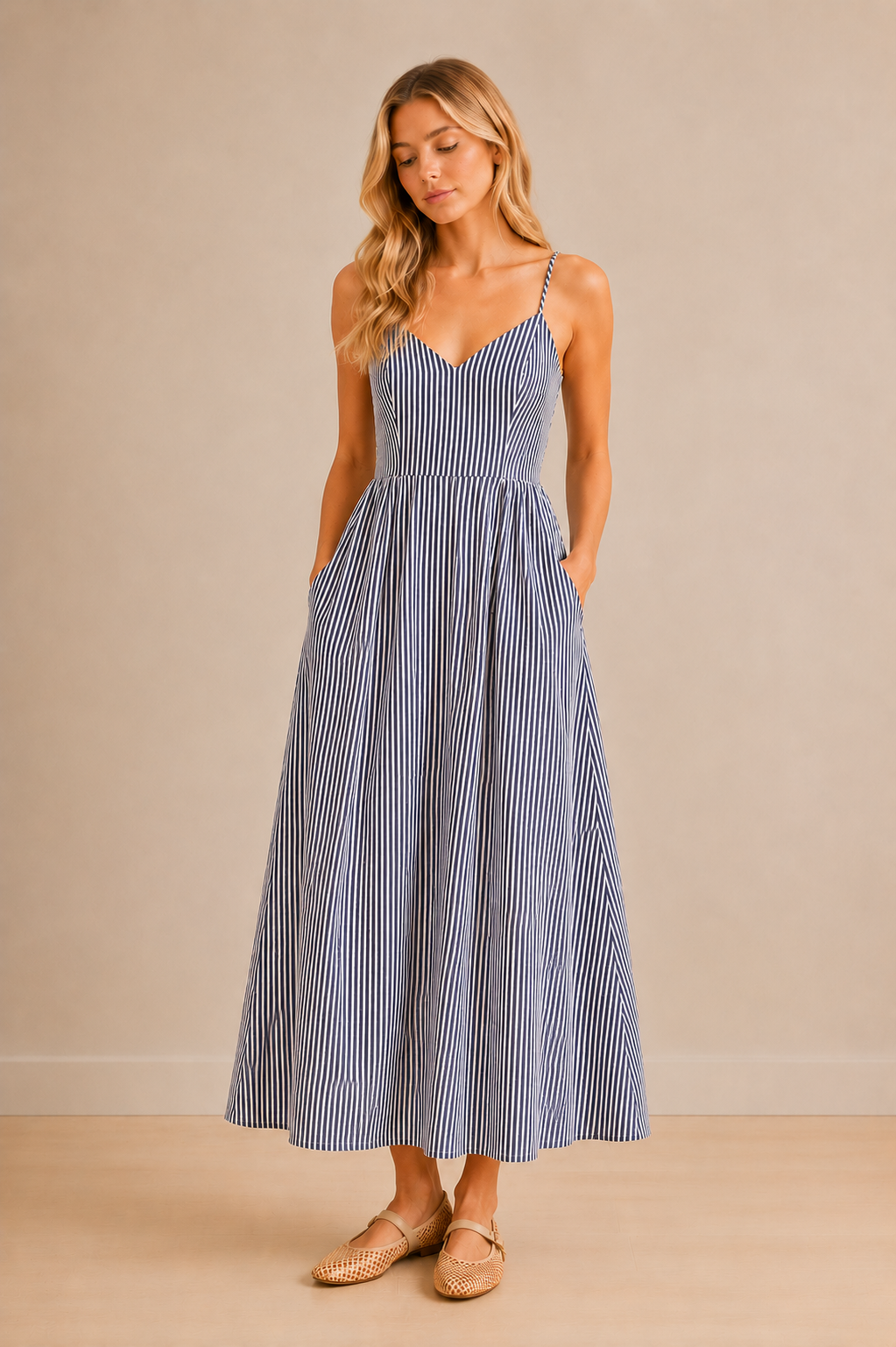 The Nerissa Navy Striped Maxi Dress – Thread + Seed