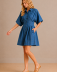 The Clover Denim Pleated Shirt Dress
