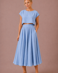 The Santorini French Blue Crop Top + Midi Skirt Set- Sold Separately