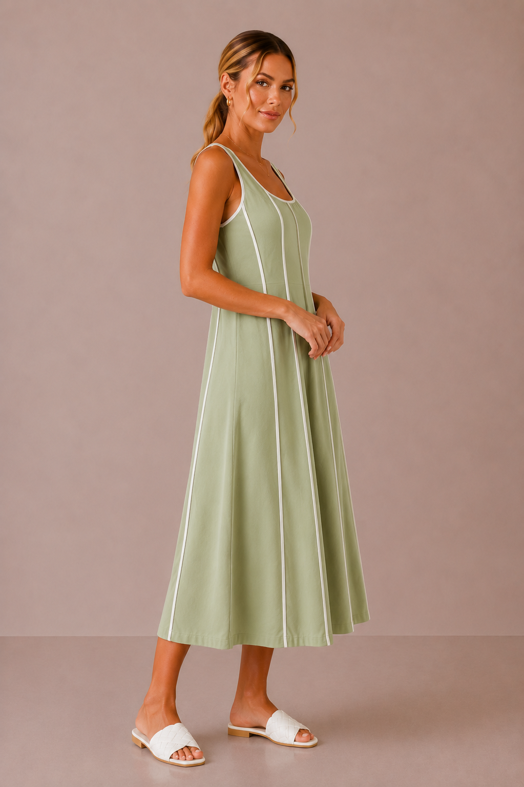 sage linen dress The Sahar Midi – Thread + Seed custom-size Dusty blue evening dresses 3/4 Length with Cuff Color:Heartstrings
