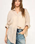 The Christa Beige Oversized Buttondown Top