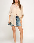 The Christa Beige Oversized Buttondown Top