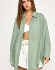 The Christa Olive Oversized Buttondown Top