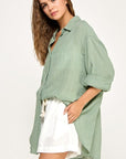 The Christa Olive Oversized Buttondown Top