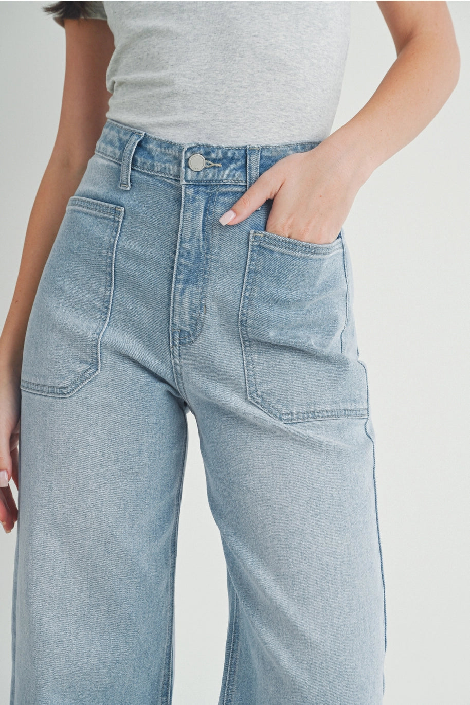 The Ciara Light Denim Utility Wide Leg Jeans