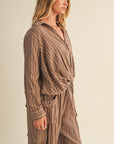The Cindy Mocha Striped Top + Pant Set - Sold Separately