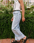 The Kris Light Denim Cuffed Wide Leg Jeans