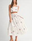 The Dahlia Embroidered Crop Top + Midi Skirt Set - Sold Separately