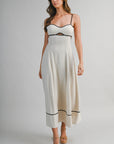The Delara Oatmeal Contrast Midi Dress