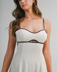 The Delara Oatmeal Contrast Midi Dress