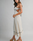 The Delara Oatmeal Contrast Midi Dress
