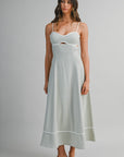 The Delara Light Sage Contrast Midi Dress