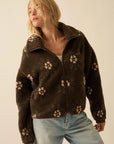 The Delilah Chocolate Floral Fleece Sherpa Jacket