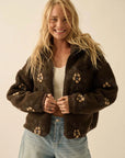 The Delilah Chocolate Floral Fleece Sherpa Jacket