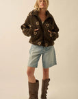 The Delilah Chocolate Floral Fleece Sherpa Jacket