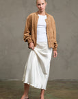 The Emelie Cream Satin Midi Skirt