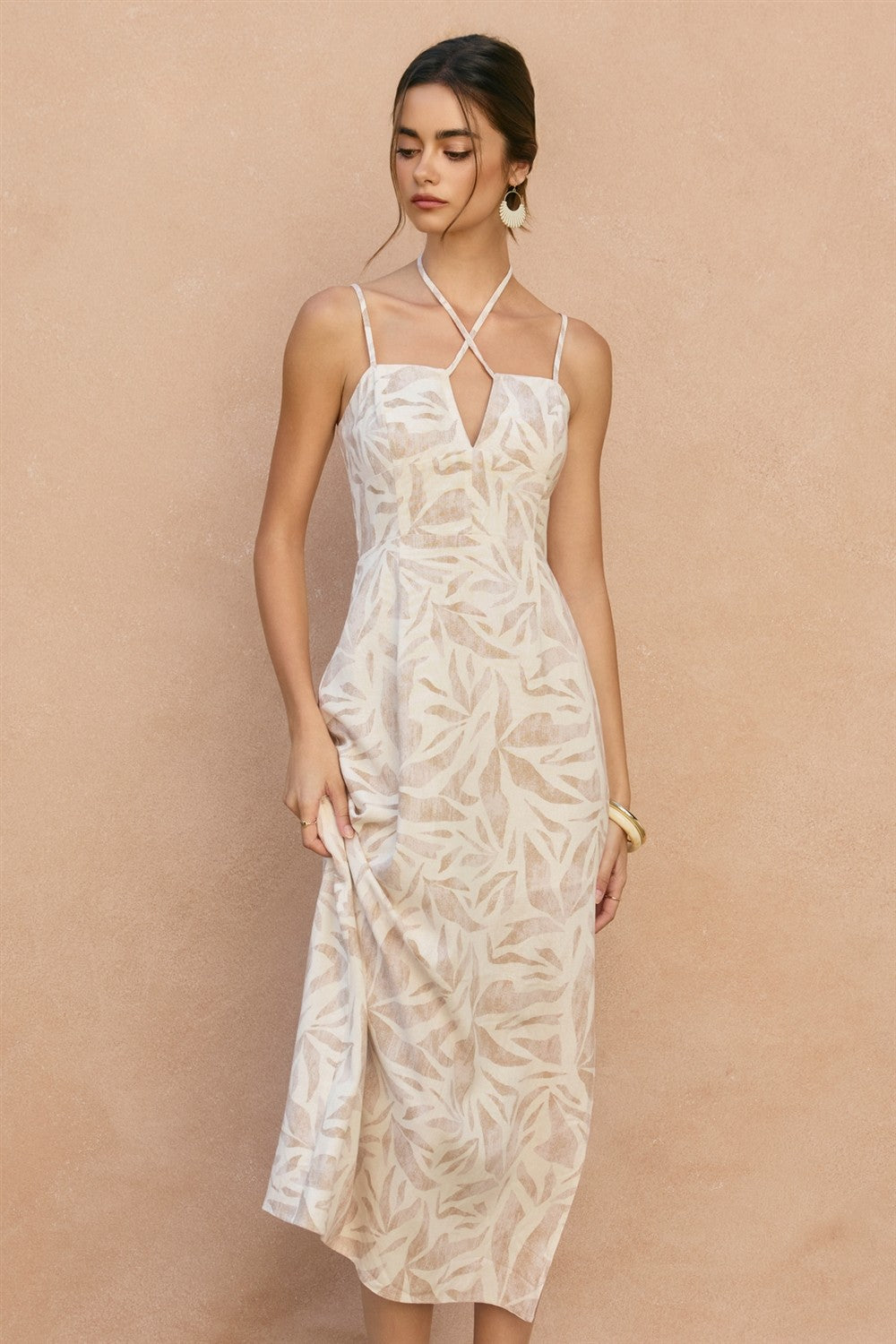 enola satin smocked midi dress The Enola Tropical V Cut Maxi Dress – Thread + Seed