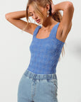 The Erin Denim Floral Jacquard Tank