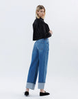 The Kris Dark Denim Cuffed Wide Leg Jeans