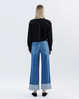 The Kris Dark Denim Cuffed Wide Leg Jeans