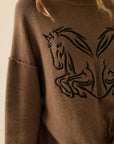 The Haley Espresso Embroidered Horses Sweater