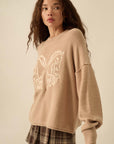 The Haley Sand Embroidered Horses Sweater