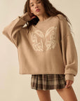 The Haley Sand Embroidered Horses Sweater