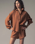 The Harley Brown Gauze Top + Shorts Set - Sold Separately