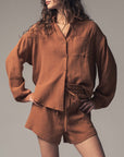 The Harley Brown Gauze Top + Shorts Set - Sold Separately