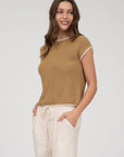 The Harlow Tan Contrast Trim Top