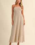 The Romelle Cream Striped Strapless Dress