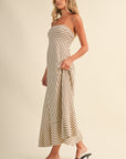 The Romelle Cream Striped Strapless Dress