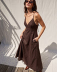 The Selma Brown Open Back Dress