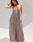 The Haven Brown Striped Halter Jumpsuit