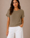 The Rowen Taupe Pointelle Ribbed Knit Sweater