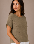 The Rowen Taupe Pointelle Ribbed Knit Sweater