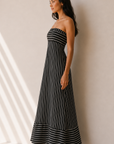 The Romelle Black Striped Strapless Dress
