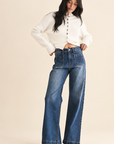 The Avery Dark Denim Micro Patch Pocket Wide Leg Jeans