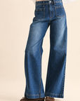 The Avery Dark Denim Micro Patch Pocket Wide Leg Jeans