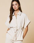 The Jordyn Collared Drawstring Top + Pant Set - Sold Separately
