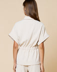 The Jordyn Collared Drawstring Top + Pant Set - Sold Separately