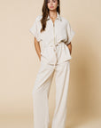 The Jordyn Collared Drawstring Top + Pant Set - Sold Separately