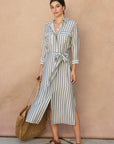 The Juno Striped Maxi Shirt Dress