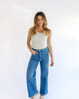 The Raley Blue Patch Pocket Wide Leg Jeans