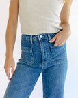 The Raley Blue Patch Pocket Wide Leg Jeans