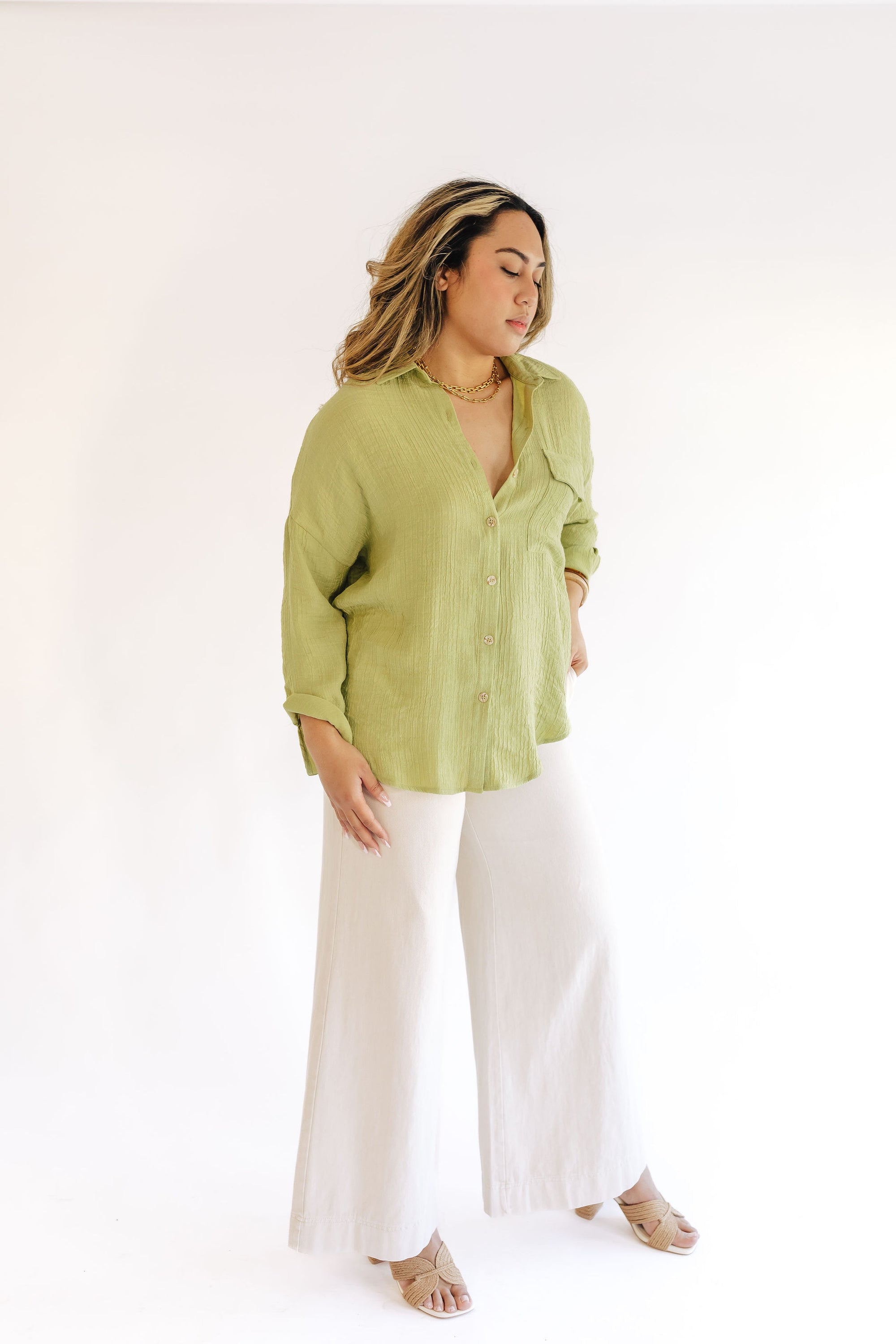 The Melia Lime Button-down Top
