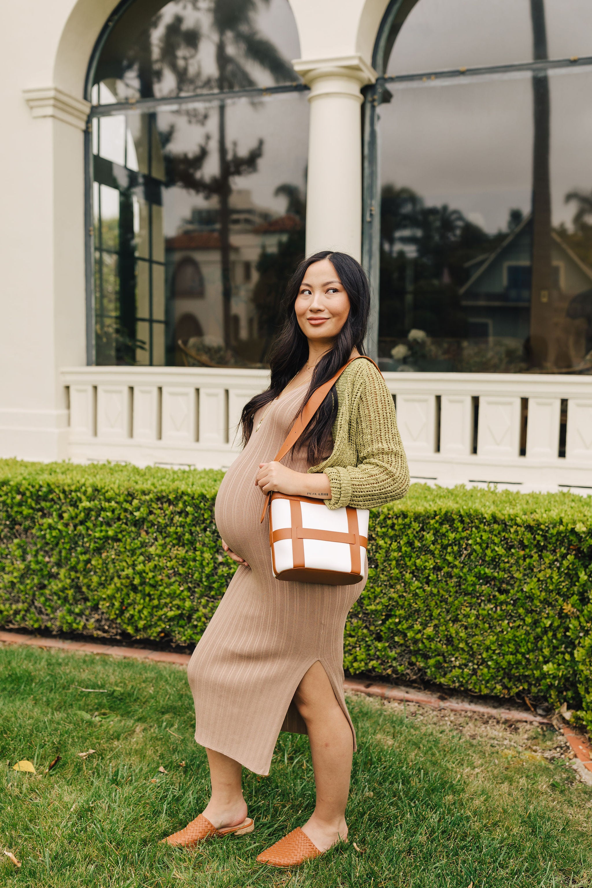 The Cloe Khaki Knit Midi Dress