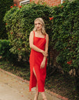 The Cassandra Deep Slit Midi Dress