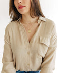 The Melia Khaki Button-down Top